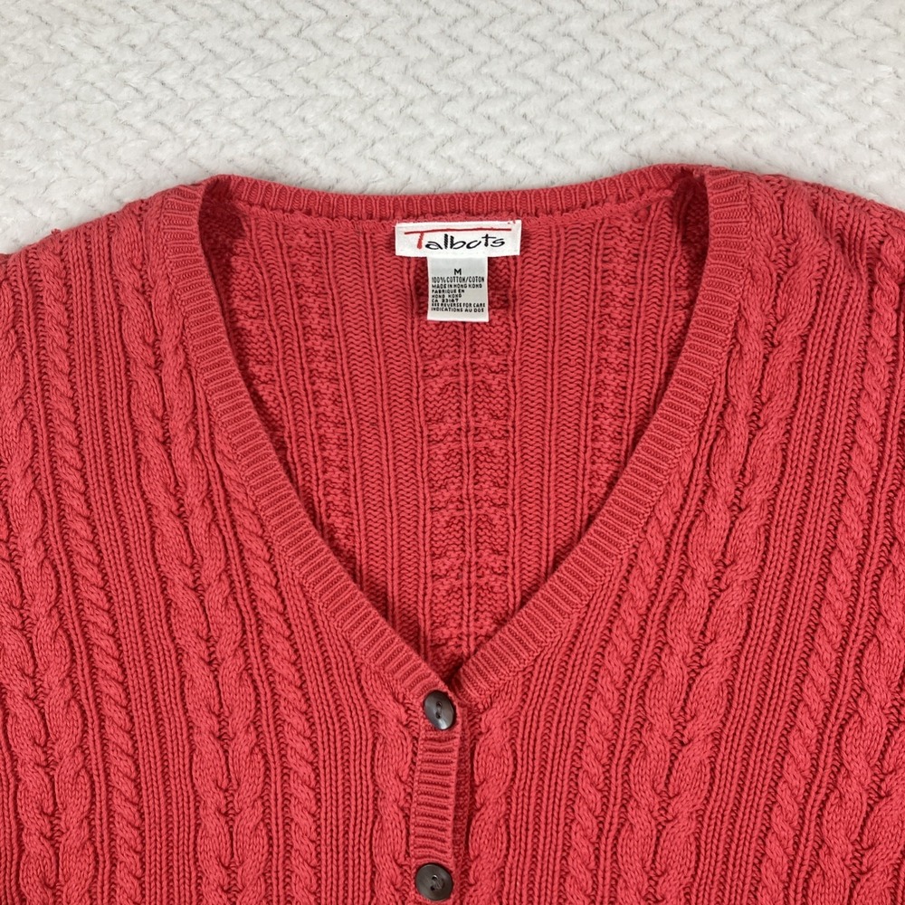 Vtg Talbots Pink Cable Knit Sweater Cardigan Button Up Women's Size M - Picture 3 of 13